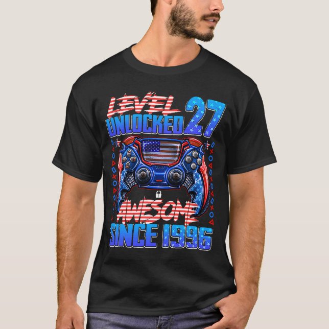 Camiseta Nível 27 Desbloqueado Incrível Desde 1996 27º Aniv (Frente)
