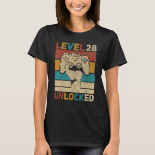 Camiseta Nível 28 Desbloqueado 28º Aniversário Gamer 28 Ano