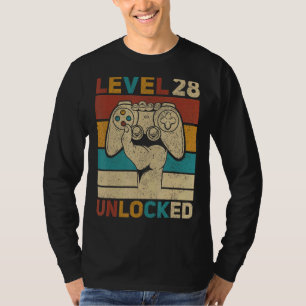 Camiseta Nível 28 Desbloqueado 28º Aniversário Gamer 28 Ano