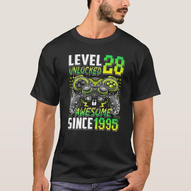 Camiseta Nível 28 Desbloqueado Incrível Desde 1995 28º Aniv (Frente)