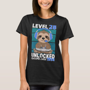 Camiseta Nível 28 Sloth Video Gamer 28 - Aniversário destra