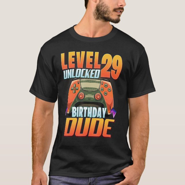 Camiseta Nível 29 Criança de Aniversário Desbloqueada Dude  (Frente)