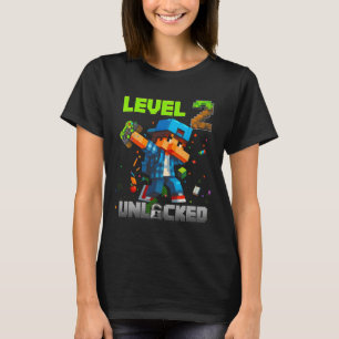 Camiseta Nível 2 Desbloqueado Divertido Garoto de Aniversár