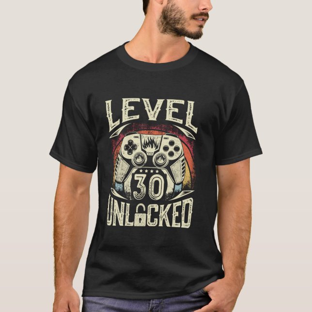 Camiseta Nível 30 Desbloqueado 30 Trinta Jogadores De Vídeo (Frente)