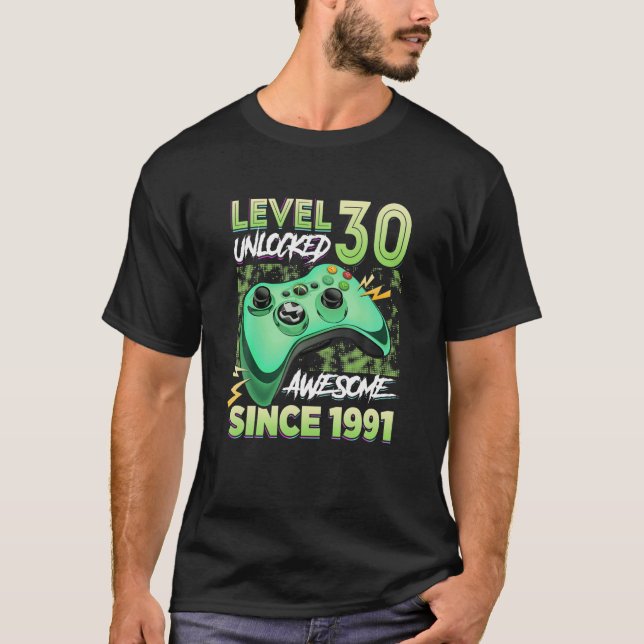 Camiseta Nível 30 Desbloqueado Incrível 1991 30 do jogo de  (Frente)