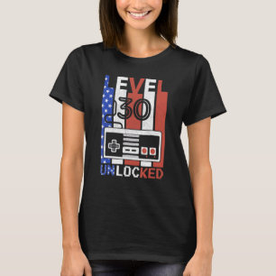 Camiseta Nível 30 Unlocked American Flag Video Game Bi 30