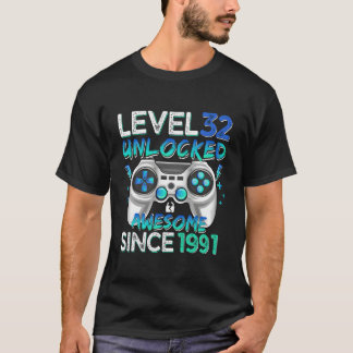 Camiseta Nível 32 Desbloqueado Incrível Desde 1991 32º Game