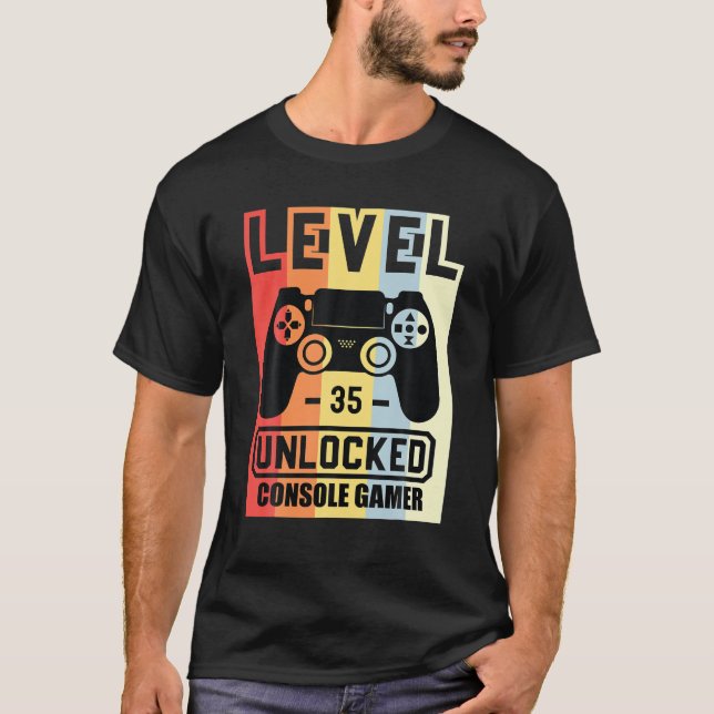 Camiseta Nível 35 Console Desbloqueado Gamer 35º Aniversári (Frente)