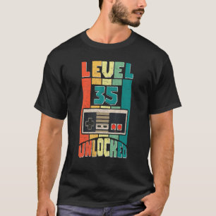 Camiseta Nível 35 Engraçado Jogador de Vídeo 35º Aniversári