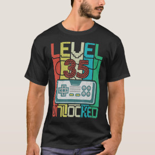 Camiseta Nível 35 Vídeo Gamer 35º Aniversário desbloqueado