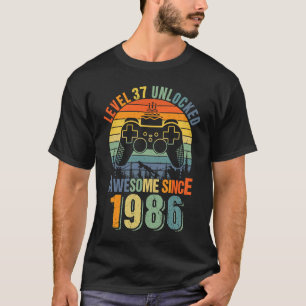 Camiseta Nível 37 Desbloqueado 37º Aniversário Gamer 1986 B