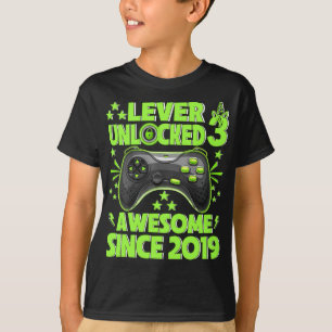 Camiseta Nível 3 Desbloqueado Incrível 2019 Vídeo Game 3.º