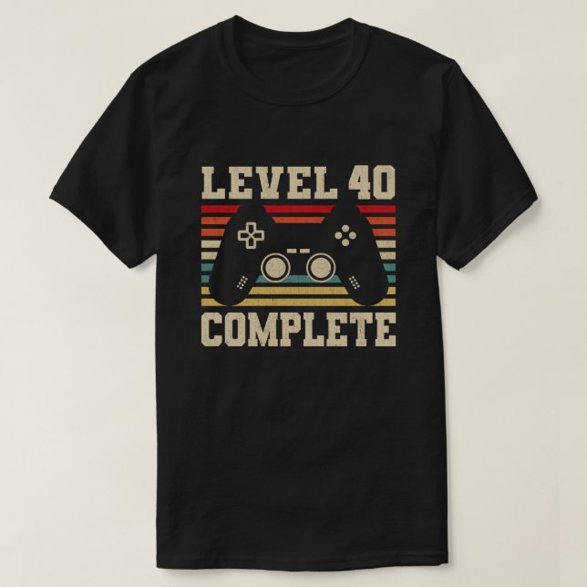 Camiseta Nível 40 Completo 40º Aniversário do Vídeo Gamer  (Frente do Design)