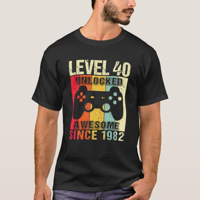 Camiseta Nível 40 Gamer aniversário de 40 anos Desbloqueado (Frente)