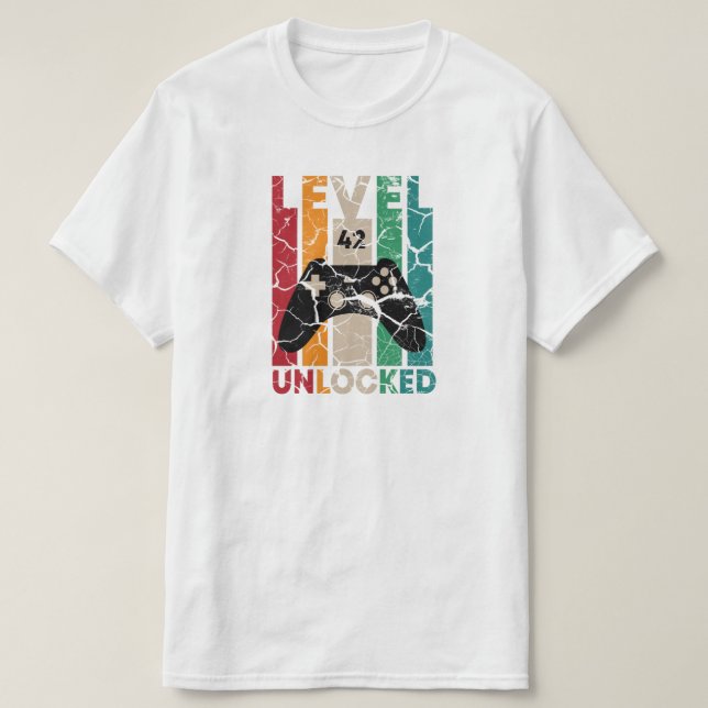 Camiseta Nível 42 Desbloqueado,42 Presente de Aniversário (Frente do Design)
