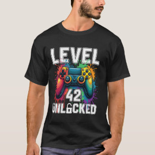 Camiseta Nível 42 Desbloqueado Tema de Jogo de Vídeo Engraç