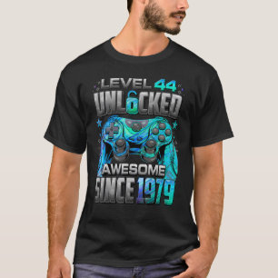Camiseta Nível 44 Desbloqueado Incrível Desde 1979 44 Anive