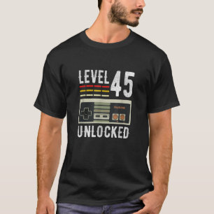Camiseta Nível 45 Vídeo Jogador de Aniversário Desbloqueado