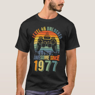 Camiseta Nível 46 Desbloqueado 46º Aniversário Gamer 1977 B