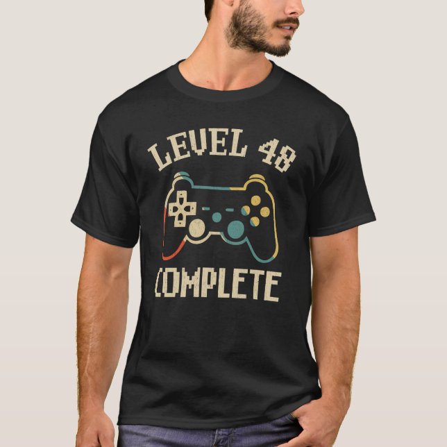 Camiseta Nível 48 Completo 48º Aniversário do Vídeo Gamer (Frente)