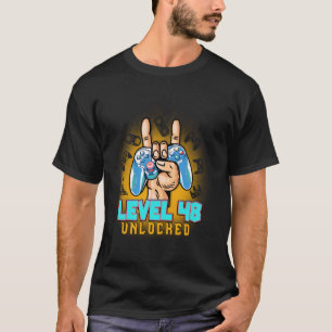 Camiseta Nível 48 Desbloqueado Vídeo Divertido de Aniversár