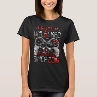 Camiseta Nível 4 Desbloqueado Incrível desde 2018 4º Aniver