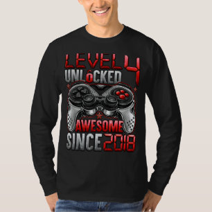 Camiseta Nível 4 Desbloqueado Incrível desde 2018 4º Aniver