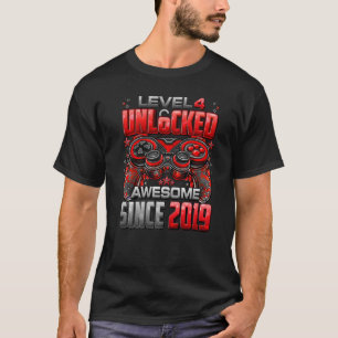 Camiseta Nível 4 Desbloqueado Incrível Desde 2019 4º Aniver