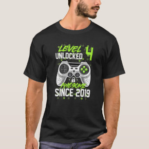 Camiseta Nível 4 Desbloqueado Incrível Desde 2019 4º Aniver