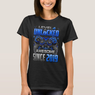 Camiseta Nível 4 Desbloqueado Incrível Desde 2019 4º Aniver