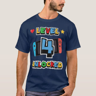 Camiseta Nível 4 Desbloqueado Jogo de Vídeo de Aniversário 