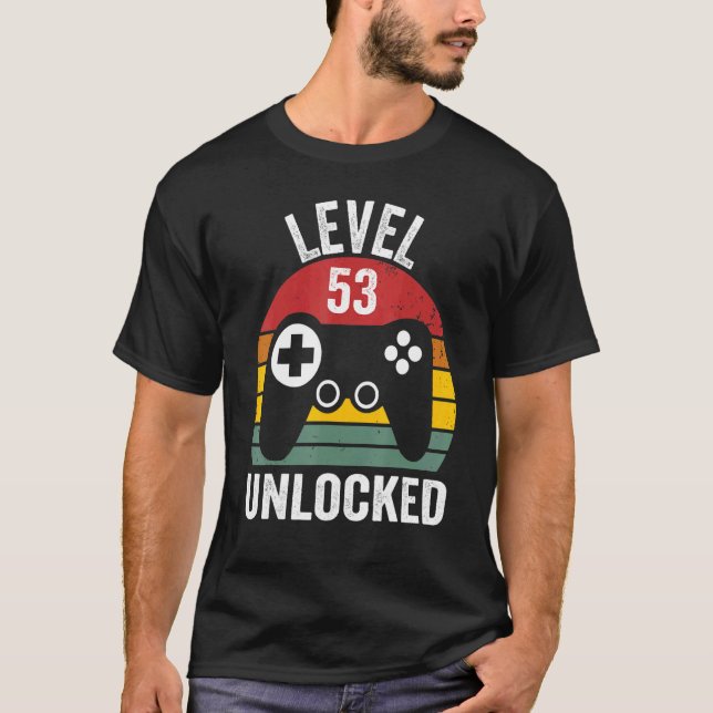 Camiseta Nível 53 Desbloqueado 53º Jogo de Anos Espantosos  (Frente)