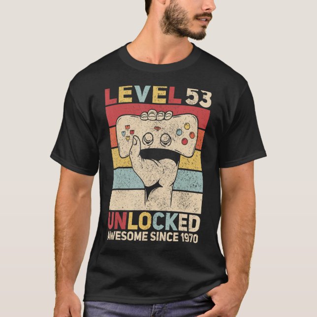 Camiseta Nível 53 Homens Desbloqueados 53 Anos Idade Fora 5 (Frente)