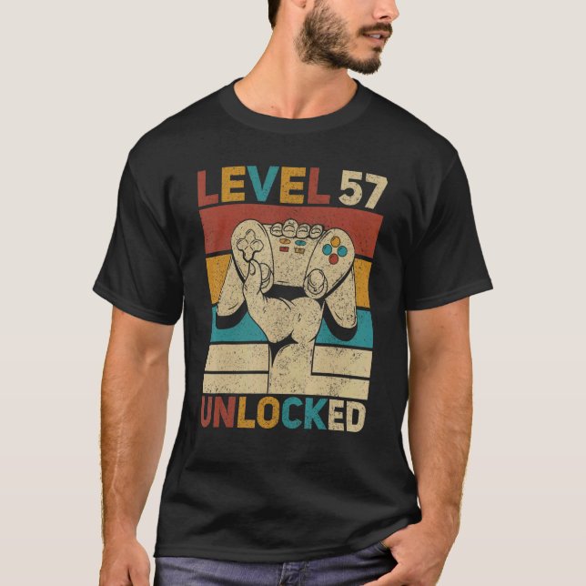 Camiseta Nível 57 Desbloqueado 57º Aniversário Gamer 57 Ano (Frente)