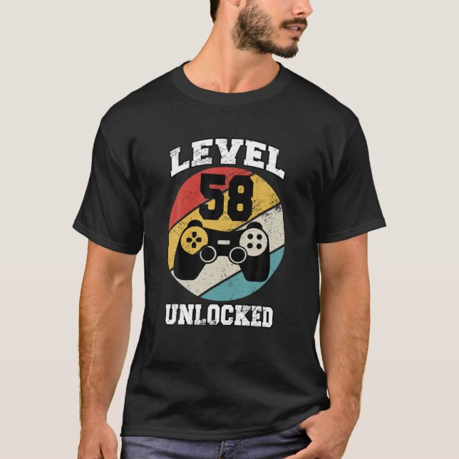 Camiseta Nível 58 Desbloqueado Com 58 Anos De Idade, Retro  (Frente)
