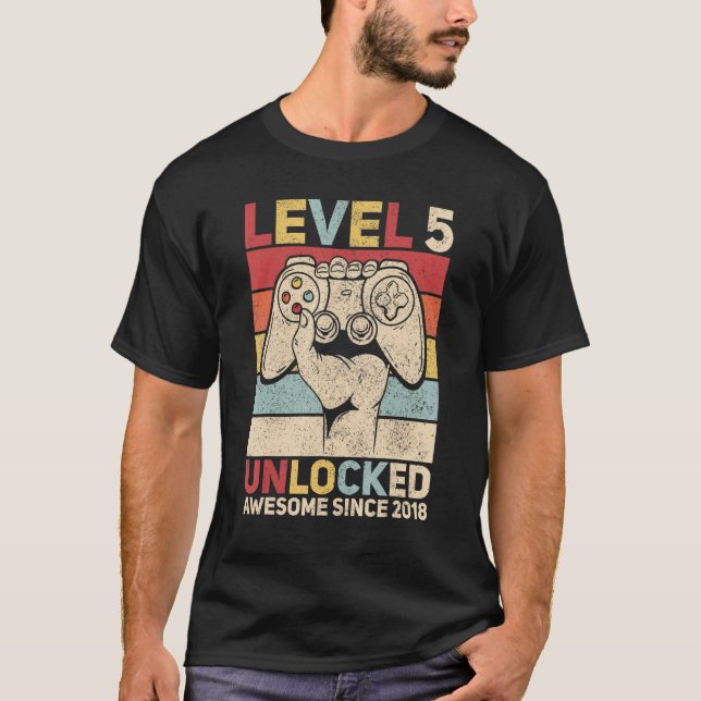 Camiseta Nível 5 Desbloqueado Incrível Desde 2018, 5 Anos D (Frente)
