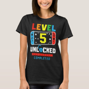 Camiseta Nível 5 Desbloqueado Jogo concluído Feliz 5 Aniver