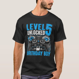 Camiseta Nível 5 Garoto de aniversário desbloqueado 5 anos 