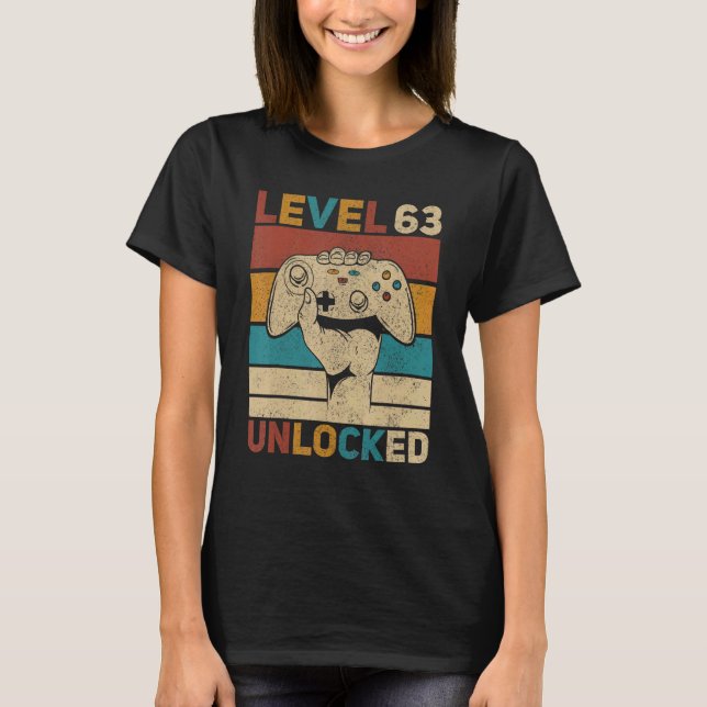 Camiseta Nível 63 Desbloqueado 63º Aniversário Gamer 63 Ano (Frente)