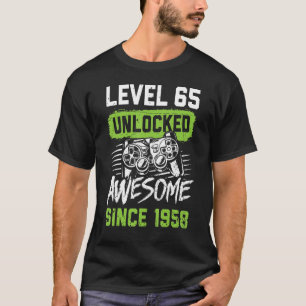 Camiseta Nível 65 Desbloqueado Incrível Desde 1958 Vídeo Ga