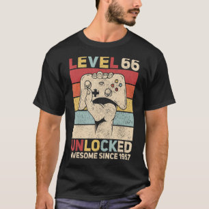 Camiseta Nível 66 Desbloqueados Homens de 66 anos Deslocado