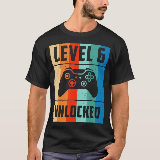 Camiseta Nível 6 Aniversário Garoto De 6 Anos Videos games  (Frente)