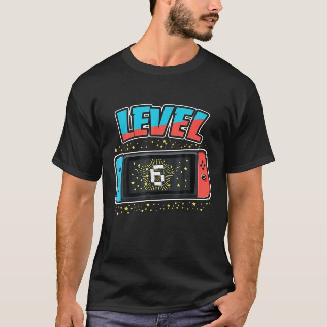 Camiseta Nível 6 Aniversário Garoto De 6 Anos Videos games  (Frente)