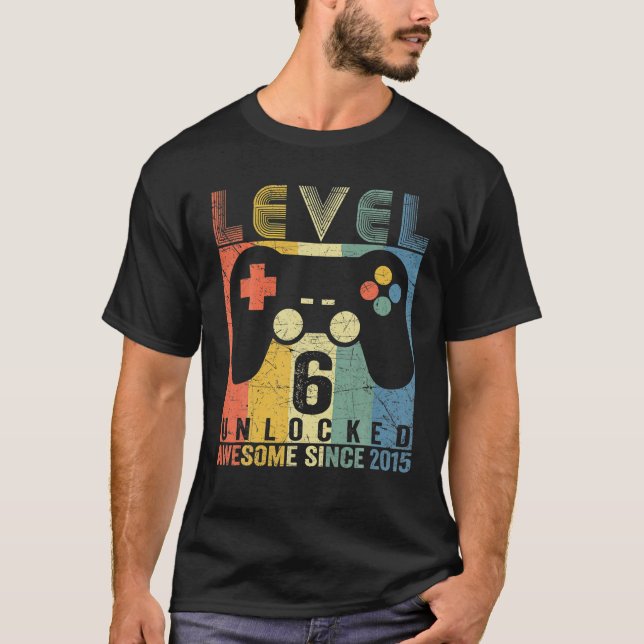Camiseta Nível 6 Desbloqueado 6 de Jogo de Vídeo Fantástico (Frente)