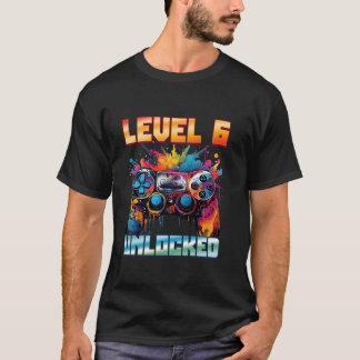 Camiseta Nível 6 Desbloqueado Aniversário de 6 anos Meninos
