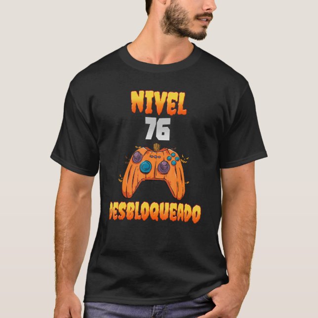 Camiseta Nivel 76 Desbloqueado 76 Años de Edad Cumpleaños V (Frente)
