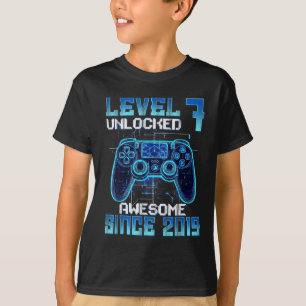 Camiseta Nível 7 desbloqueado aniversário de 7 anos meninos