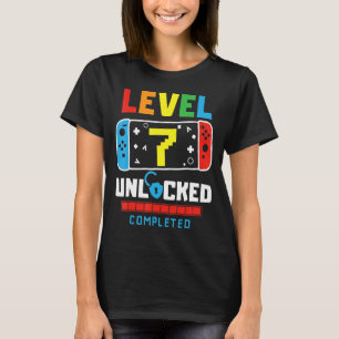 Camiseta Nível 7 Desbloqueado Concluído Jogo Feliz 7 Aniver