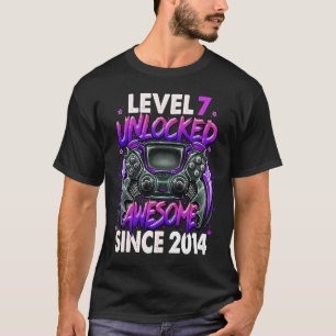 Camiseta Nível 7 Desbloqueado Incrível Desde 2014 7 Birthda