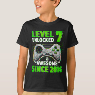 Camiseta Nível 7 Desbloqueado Jogo de Vídeo Menino de 7 Ano